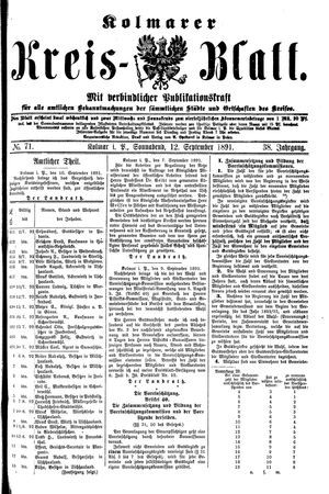 Kolmarer Kreisblatt vom 12.09.1891