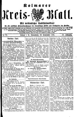 Kolmarer Kreisblatt vom 19.09.1891