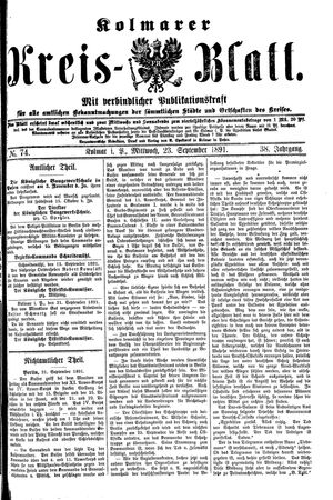 Kolmarer Kreisblatt on Sep 23, 1891