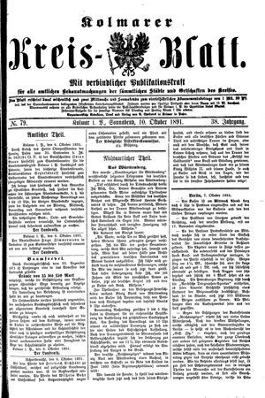 Kolmarer Kreisblatt on Oct 10, 1891
