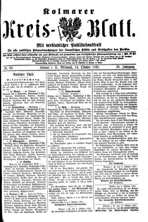 Kolmarer Kreisblatt vom 14.10.1891