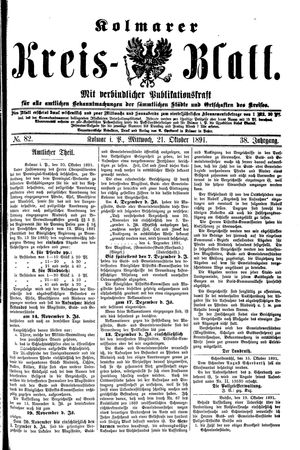 Kolmarer Kreisblatt vom 21.10.1891