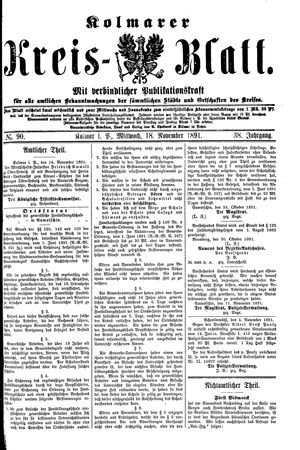 Kolmarer Kreisblatt vom 18.11.1891