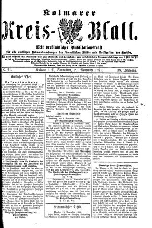 Kolmarer Kreisblatt on Nov 21, 1891