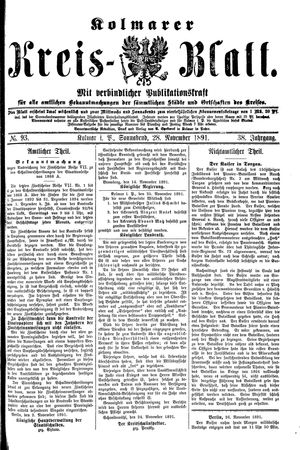 Kolmarer Kreisblatt vom 28.11.1891