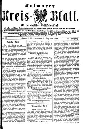 Kolmarer Kreisblatt vom 05.12.1891