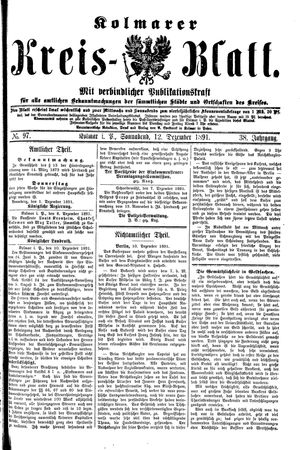 Kolmarer Kreisblatt vom 12.12.1891
