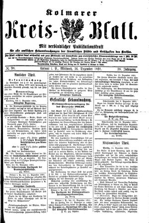Kolmarer Kreisblatt vom 16.12.1891