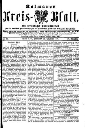 Kolmarer Kreisblatt vom 19.12.1891