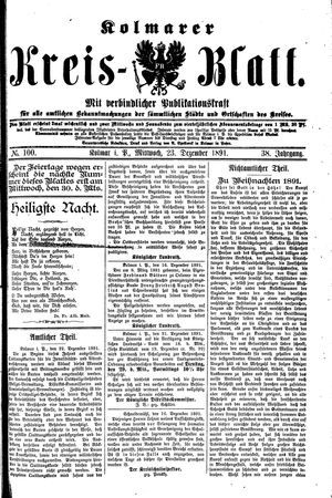 Kolmarer Kreisblatt vom 23.12.1891