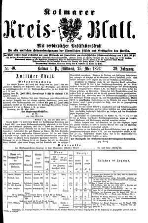 Kolmarer Kreisblatt vom 25.05.1892