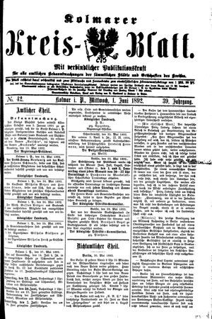 Kolmarer Kreisblatt vom 01.06.1892