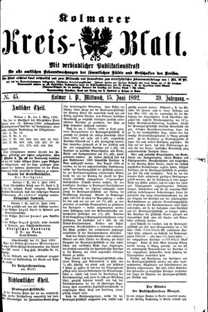 Kolmarer Kreisblatt vom 15.06.1892