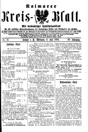 Kolmarer Kreisblatt vom 06.07.1892