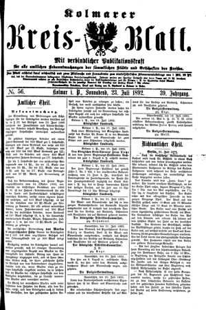 Kolmarer Kreisblatt vom 23.07.1892