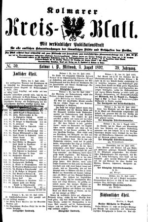 Kolmarer Kreisblatt vom 03.08.1892