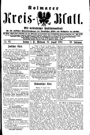 Kolmarer Kreisblatt vom 24.08.1892