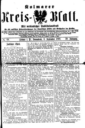 Kolmarer Kreisblatt on Sep 3, 1892