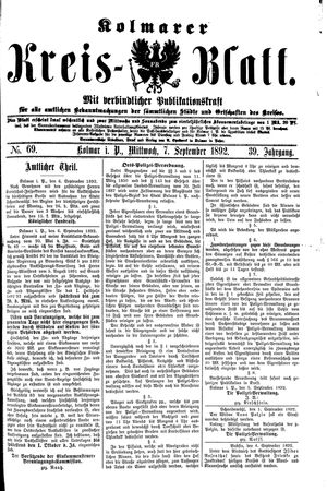 Kolmarer Kreisblatt vom 07.09.1892