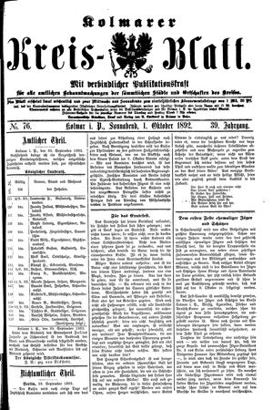 Kolmarer Kreisblatt vom 01.10.1892