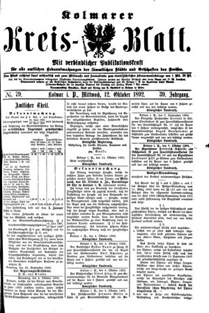 Kolmarer Kreisblatt vom 12.10.1892