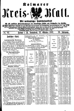 Kolmarer Kreisblatt vom 22.10.1892