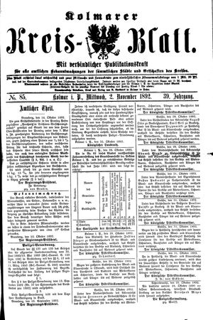 Kolmarer Kreisblatt vom 02.11.1892
