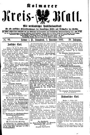 Kolmarer Kreisblatt vom 05.11.1892