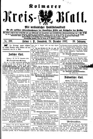 Kolmarer Kreisblatt vom 24.12.1892