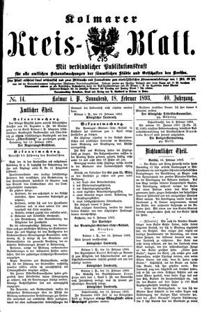 Kolmarer Kreisblatt vom 18.02.1893