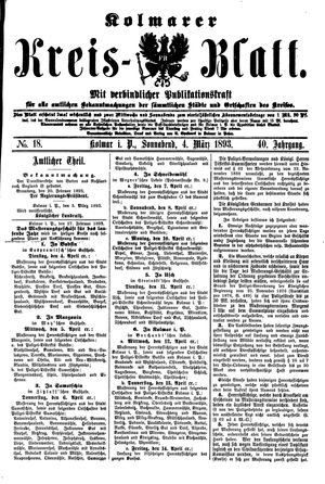 Kolmarer Kreisblatt vom 04.03.1893