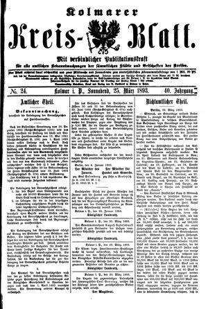 Kolmarer Kreisblatt vom 25.03.1893