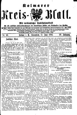 Kolmarer Kreisblatt vom 17.06.1893