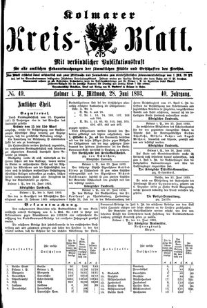 Kolmarer Kreisblatt vom 28.06.1893