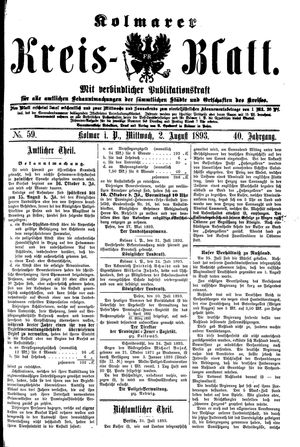 Kolmarer Kreisblatt vom 02.08.1893