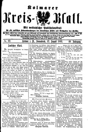 Kolmarer Kreisblatt vom 12.08.1893