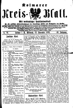 Kolmarer Kreisblatt vom 22.11.1893