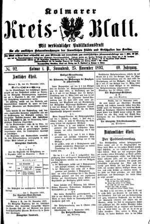 Kolmarer Kreisblatt vom 25.11.1893