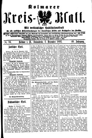 Kolmarer Kreisblatt vom 02.12.1893