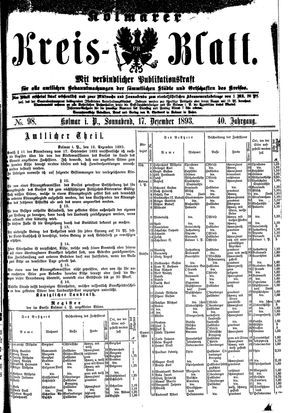 Kolmarer Kreisblatt vom 17.12.1893