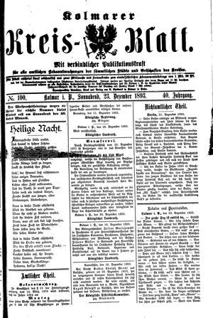 Kolmarer Kreisblatt vom 23.12.1893