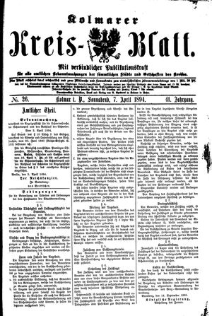 Kolmarer Kreisblatt on Apr 7, 1894