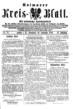 Kolmarer Kreisblatt vom 29.09.1894