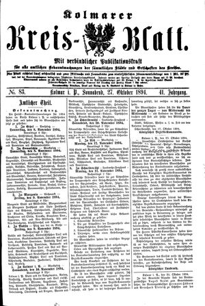 Kolmarer Kreisblatt on Oct 27, 1894