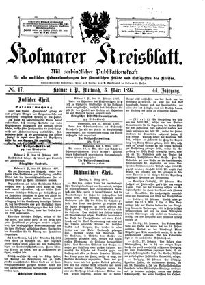 Kolmarer Kreisblatt vom 03.03.1897