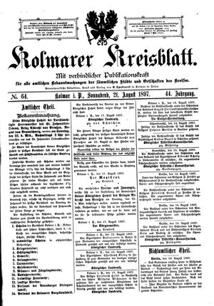 Kolmarer Kreisblatt vom 21.08.1897