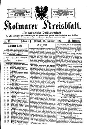 Kolmarer Kreisblatt vom 22.09.1897