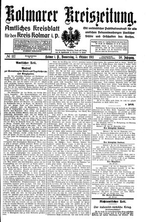 Kolmarer Kreiszeitung vom 05.10.1911