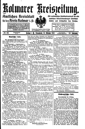 Kolmarer Kreiszeitung vom 14.10.1911