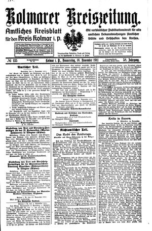 Kolmarer Kreiszeitung vom 16.11.1911